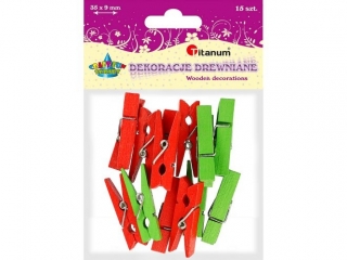 Klamerki drewniane 2 kolory 7x35mm 15szt. czerwone, zielone