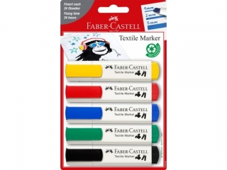 MARKERY DO TKANIN ZESTAW PODSTAWOWY 5 SZT. BLISTER FABER-CASTELL