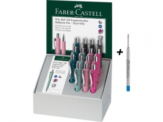 DŁUGOPIS POLY BALL XB (MIĘTOWY, RÓŻOWY, SZMARAGDOWY, PUDROWO RÓŻOWY, CZARNY) DISPLAY 15 SZT.+ WKŁADY FABER-CASTELL