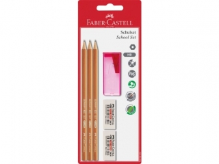 ZESTAW SZKOLNY 3 OŁÓWKI 1117+TEMPERÓWKA + 2 GUMKI BLISTER FABER-CASTELL
