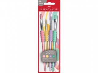 PĘDZLE SZKOLNE Z MIĘKKIM UCHWYTEM KOLORY PASTELOWE 4 SZT. BLISTER FABER-CASTELL