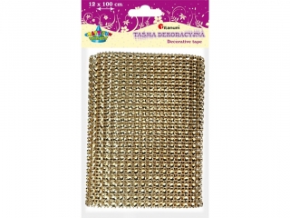 Taśma z kryształkami O4mm 120mmx1m złota