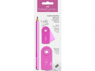 ZESTAW JUMBO SPARKLE PEARLYxSLEEVE (OŁÓWEK+TEMPERÓWKA+GUMKA) RÓŻOWY BLISTER FABER-CASTELL