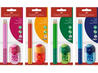 ZESTAW GRIP 2001 TWO TONE 2 OŁÓWKI+ TEMPERÓWKA Z GUMKĄ MIX KOLORÓW BLISTER FABER-CASTELL