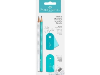 ZESTAW SPARKLE PEARLYxSLEEVE TURKUSOWY/BIAY (2 OWKI + GUMKA + TEMPERWKA FABER-CASTELL)