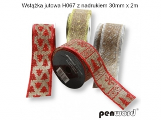 WSTĄŻKA JUTOWA H067 Z NADRUKIEM 30mm x 2m
