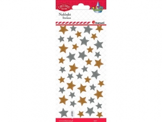 Naklejki wypukłe Gwiazdki 2 rozmiary srebrne, złote 43szt.