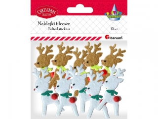 Naklejki filcowe 3D renifery 32x65mm 5xjasnobrązowe, 5xbiałe 10szt.