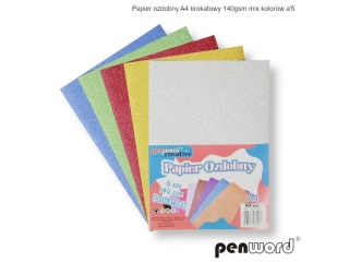 PAPIER OZDOBNY A4 BROKATOWY 140gsm MIX KOLORÓW a5