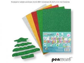 KREATYWNE NAKLEJKI PIANKOWE CHOINKI BN1 BROKATOWE 20, 3x31, 2cm mix 5 KOLORÓW