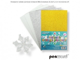 KREATYWNE NAKLEJKI PIANKOWE ŚNIEŻYNKI BN2 BROKATOWE 20, 3x31, 2cm MIX KOLORÓW a5