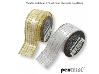 WSTĄŻKA OZDOBNA H079 SATYNOWA 38mm x 3Y SILVER/GOLD