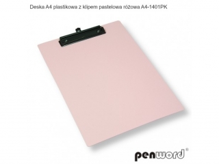 DESKA A4 PLASTIKOWA Z KLIPEM PASTELOWA RÓŻOWA A4-1401PK