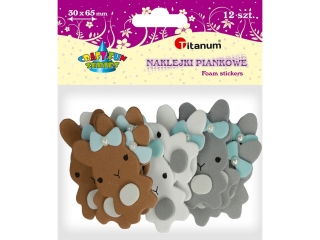 Naklejki piankowe 3D Króliki 4xbrązowe, 4xbiałe, 4xszare 30x56mm 12szt. TITWLK