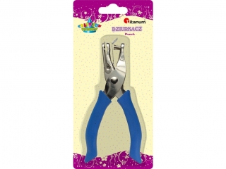 Dziurkacz 1-otworowy metalowy dziurka O6mm, pojemnik na ścinki, gumowana rączka niebieska