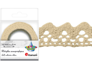 Wstążka samoprzylepna bawełniana koronka 15mmx1, 8m kremowa TITWLK