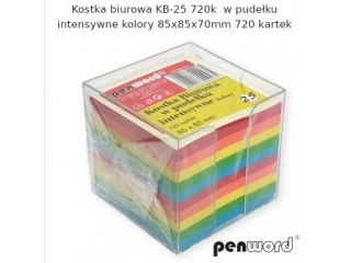 KOSTKA BIUROWA KB-25 720k W PUDEŁKU INTENSYWNE KOLORY 85x85x70mm 720 KARTEK