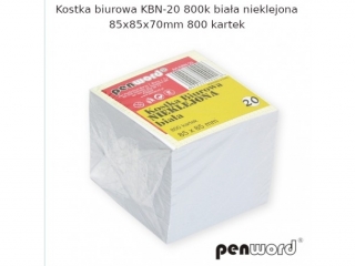 KOSTKA BIUROWA KBN-20 800k BIAŁA NIEKLEJONA 85x85x70mm 800 KARTEK