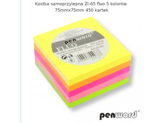 KOSTKA SAMOPRZYLEPNA ZI-65 FLUO 5 KOLORÓW 75mmx75mm 450 KARTEK