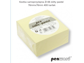 KOSTKA SAMOPRZYLEPNA ZI-66 ŻÓŁTY PASTEL 76mmx76mm 400 KARTEK