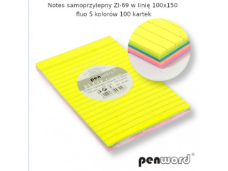 NOTES SAMOPRZYLEPNY ZI-69 W LINIĘ 100x150 FLUO 5 KOLORÓW 100 KARTEK