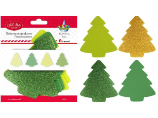 Piankowe choinki 106x119mm limonkowe, zieleń butelkowa, zielone brokatowe 8szt.