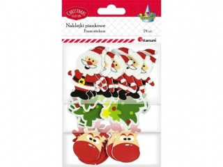 Naklejki piankowe 3 wzory: Mikołaje 36x51mm, choinki 42x50mm, głowy renifera 35x51mm 24szt. (3x8szt.)