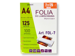 FOLIA LAMINACYJNA FOL-7 2x125mic A4/100 216mmx303mm B�YSZCZ�CA