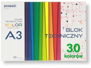 BLOK TECHNICZNY A3 KOLOR BT-13 185-225g 30 ARKUSZY 30 KOLOR�W BARWIONY W MASIE [opakowanie=5szt] (SZPSH)