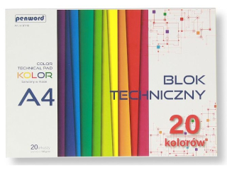 BLOK TECHNICZNY A4 KOLOR BT-10 185g 20 ARKUSZY 20 KOLOR�W PREMIUM BARWIONY W MASIE [opakowanie=5szt] (SZPSH)