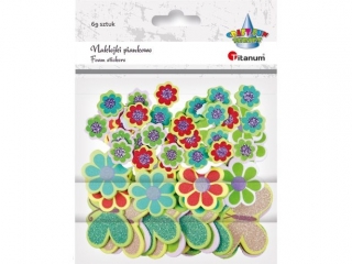 Naklejki piankowe 3 wzory: kwiatki: 15mm, kwiatki: 27mm, motyle: 50x35mm 69szt.
