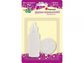 Zestaw klej z brokatem 22g + brokat 1mm 2, 5g w słoiczku biały
