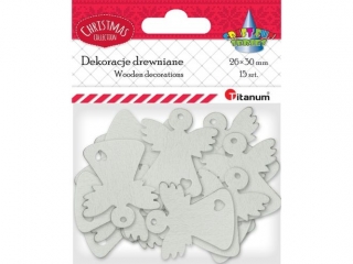 Drewniane anioły ażurowe 25x29mm białe 15szt. sklejka 2mm