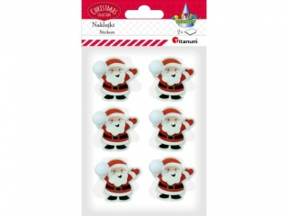 Naklejki papierowe 3D Mikołaje 40x40mm z pomponem 12szt. 2 plansze