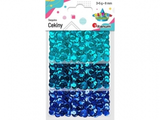 Cekiny okr�g�e 8mm zestaw metaliczny 3 kolory x5g kolory: morski, turkusowy, chabrowy