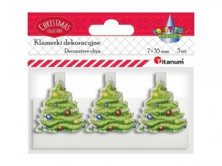 Klamerki drewniane z dekorem białe 7x35mm choinka 35x36mm 3szt.