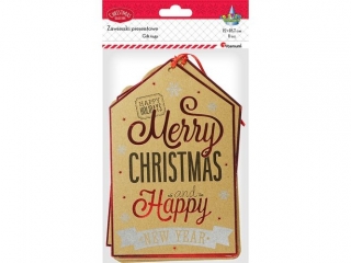 Zawieszki prezentowe Merry Christmas 120x187mm MAXI z nadrukiem jednostronnym czerwona wst��eczka 2 wzory x 3szt.