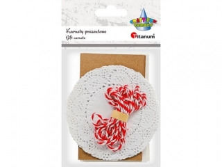 Zestaw dekoracyjny: karnety 6szt., koperty białe 6szt., serwetka papierowa biała 6szt., sznurek bawełniany biało-czerwony 190cm