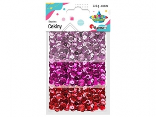 Cekiny okrge 8mm zestaw metaliczny 3 kolory x5g kolory: jasnorowy, fuksjowy, czerwony
