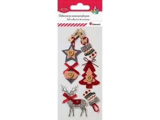 Dekoracje samoprzylepne 3D gwiazdka z klamerk�, bombka z klamerk�, choinka, r�kawiczki, renifer 6szt.