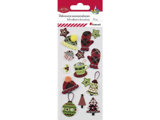 Dekoracje samoprzylepne 3D czapki, rkawiczki, choinki 15szt.