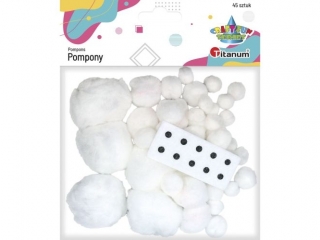 Pompony akrylowe mix rozmiarów 45szt. białe TITWLK