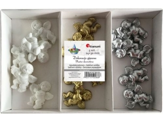 Anioł z harfą ceramiczny 28x31x8mm 3 kolory: złoty, srebrny, biały 15szt.
