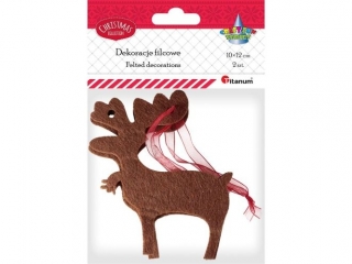 Zawieszki filcowe renifery 10x11, 5cm br�zowe 2szt. z czerwonymi wst��kami z organzy