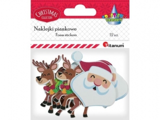 Naklejki piankowe głowy Mikołaja 72x58mm, renifery 48x65mm 12szt.