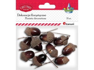 Żołędzie na druciku mix rozmiarów brązowe 10szt.