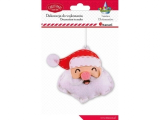 Zestaw do z�o�enia filcowa zawieszka g�owa Miko�aja 11x11, 5cm: 2 filcowe kszta�ty, 8 filcowych naklejek, 1 w��knina, 1 mulina, 1 plastikowa ig�a 13 e