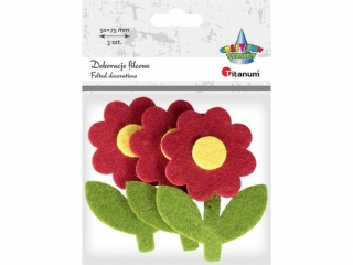 Dekoracje filcowe kwiaty 3D z łodygą 50x70mm 3szt. żółte lub czerwone TITWLK
