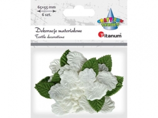 Dekoracje materiałowe kwiaty gardenii 72x47mm biało-zielone 6szt. TITWLK