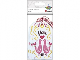 Zawieszki prezentowe 48x110mm go��bie YouxMe sznurek bia�o-czerwony 5szt.